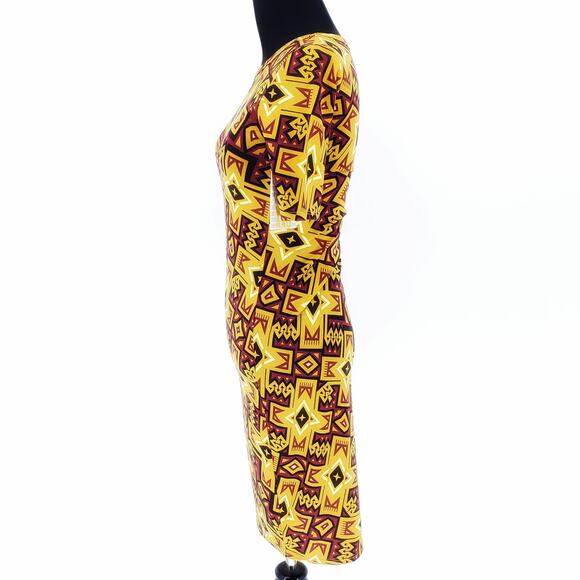 Lularoe Julia Bodycon Dress Short Sleeve Size XXS Print Knee Length Boho Art Mom - Picture 3 of 13